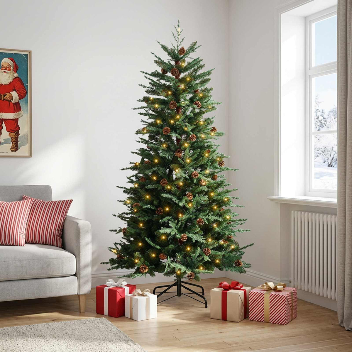 Artificial Hinged Christmas Tree 150 LEDs Warm White Green 180 cm with LEDs