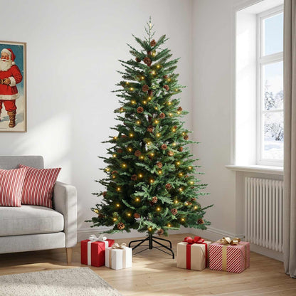 Artificial Hinged Christmas Tree 150 LEDs Warm White Green 180 cm with LEDs