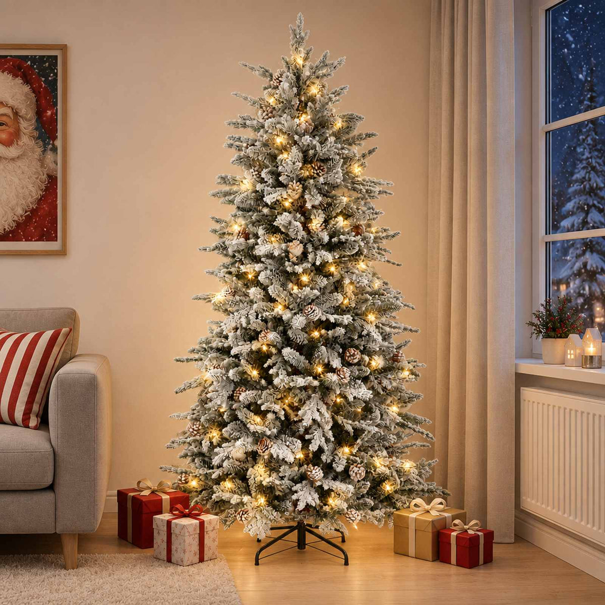 Artificial Hinged Christmas Tree 150 LEDs Warm White Green and White 120 cm with LEDs