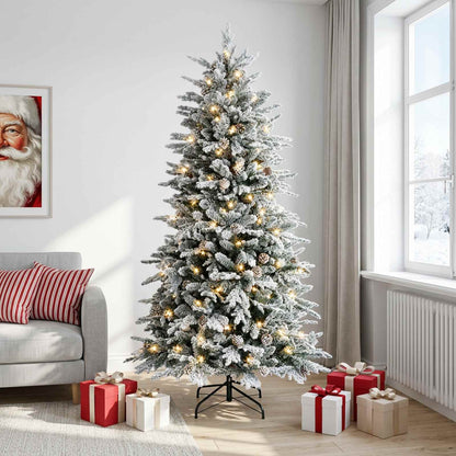 Artificial Hinged Christmas Tree 150 LEDs Warm White Green and White 150 cm with LEDs