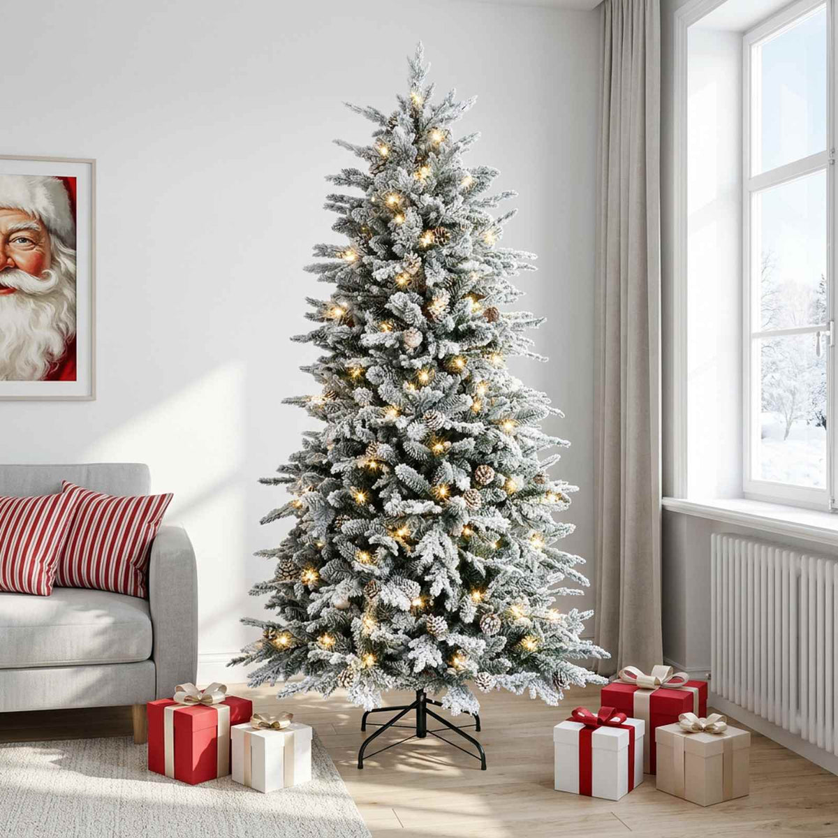 vidaXL Artificial Hinged Christmas Tree 240 cm 300 LEDs Warm White 3