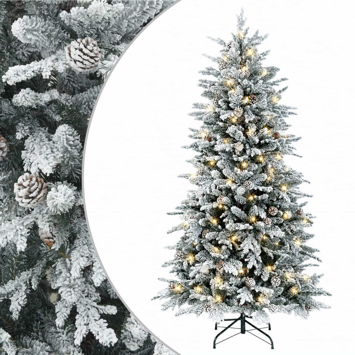 Artificial Hinged Christmas Tree 150 LEDs Warm White Green and White 150 cm with LEDs