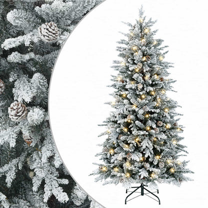 Artificial Hinged Christmas Tree 150 LEDs Warm White Green and White 150 cm with LEDs