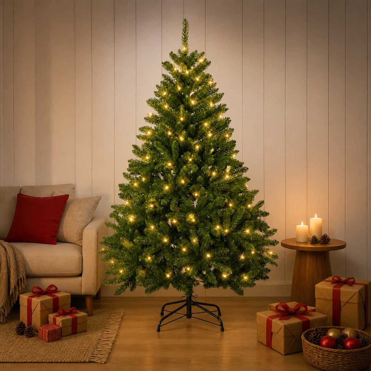 Artificial Christmas Tree with Bauble 120 cm Light Green Ø 88 x 120 cm with 150 LEDs