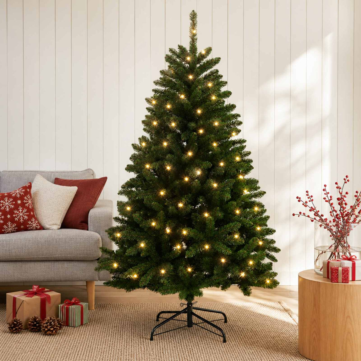 Artificial Christmas Tree Mid-green with Bauble 180 cm 300 LEDs Medium Green Ø 117 x 180 cm with 300 LEDs