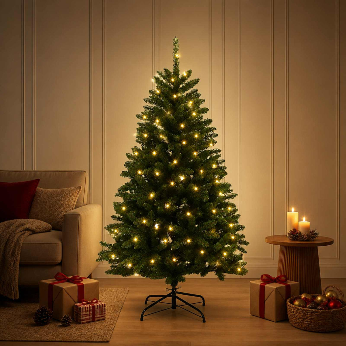 Artificial Christmas Tree Mid-green with Bauble 180 cm 300 LEDs Medium Green Ø 117 x 180 cm with 300 LEDs