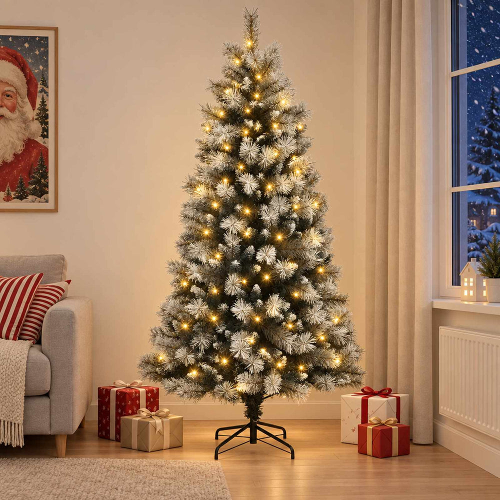 vidaXL Artificial Hinged Christmas Tree with Baubles 150 LEDs