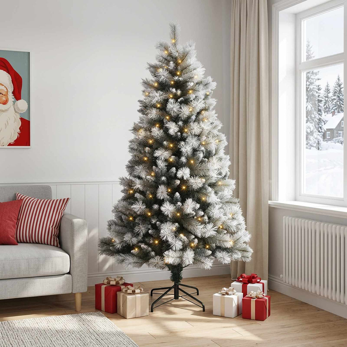Artificial Hinged Christmas Tree with Baubles 150 LEDs 180 cm with LEDs