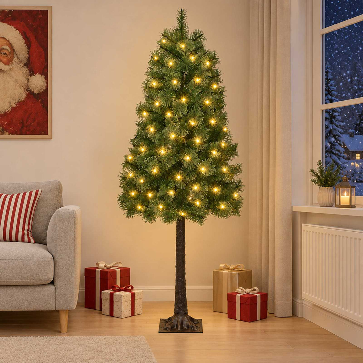 Artificial Hinged Christmas Tree with Baubles 150 LEDs Green 120 cm with LEDs