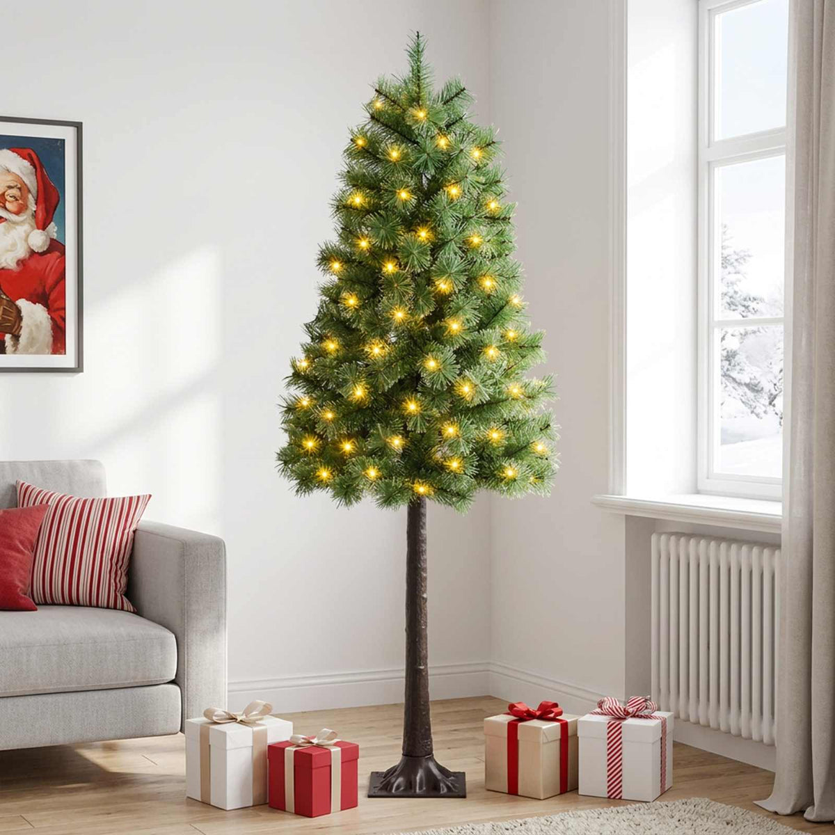 Artificial Hinged Christmas Tree with Baubles 150 LEDs Green 120 cm with LEDs