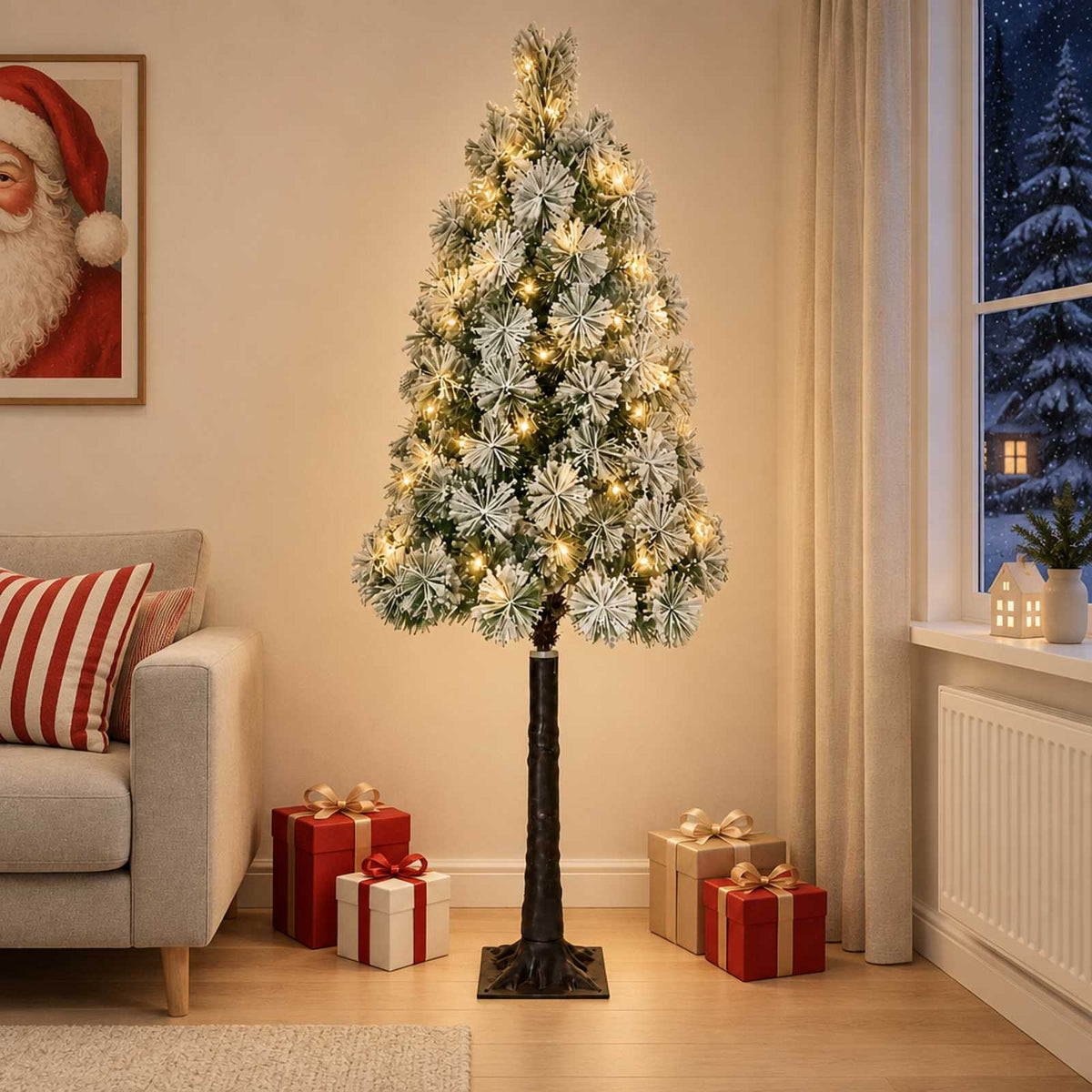 Artificial Hinged Christmas Tree with Baubles 150 LEDs Green and white 120 cm with LEDs