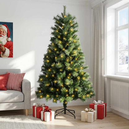 Artificial Hinged Christmas Tree with Baubles 150 LEDs Green 180 cm with LEDs