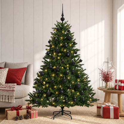 Artificial Christmas Tree with Bauble 150 LEDs Green Height 120 cm with LEDs & black balls