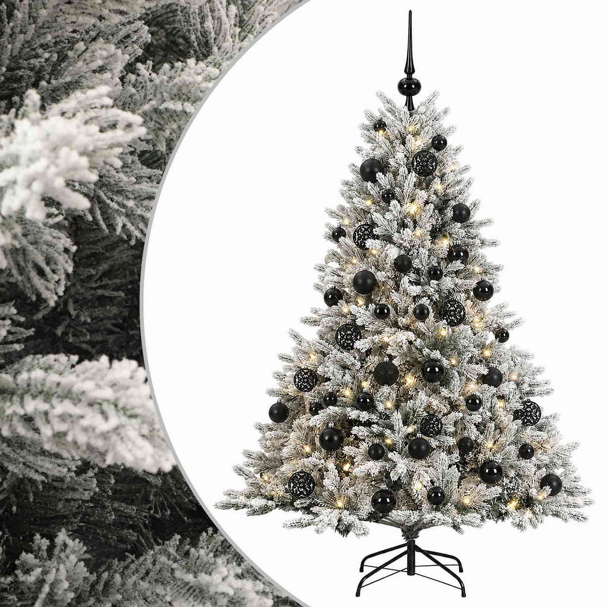 Artificial Christmas Tree with Bauble 150 LEDs Green and White with LEDs & black balls