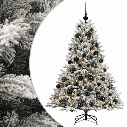 Artificial Christmas Tree with Bauble 150 LEDs Green and White with LEDs & black balls