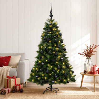 Artificial Christmas Tree with Bauble 150 LEDs Green Height 120 cm with LEDs & black balls