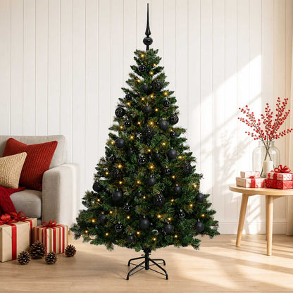 Artificial Christmas Tree with Bauble 150 LEDs Green Height 120 cm with LEDs & black balls