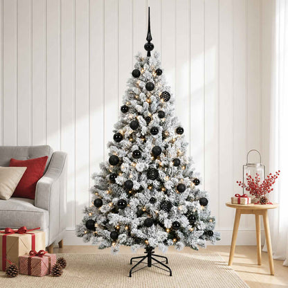 Artificial Christmas Tree with Bauble 150 LEDs Green and White Height 120 cm with LEDs & black balls