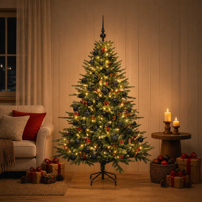 Artificial Christmas Tree with Bauble 150 LEDs Green 120 cm with LEDs & black balls