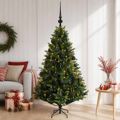 Artificial Christmas Tree with Bauble 150 LEDs Green 150 cm with LEDs & black balls