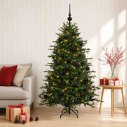 Artificial Christmas Tree with Bauble 150 LEDs 150 cm with LEDs & black balls