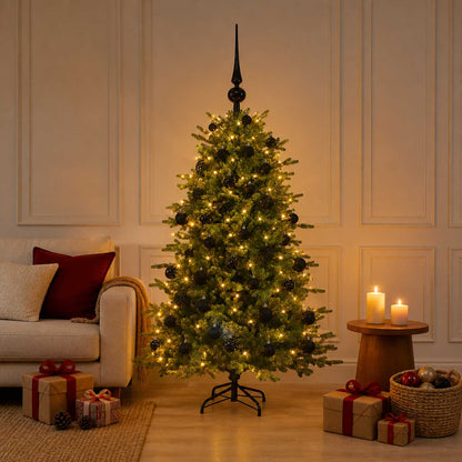 Artificial Christmas Tree with Bauble 150 LEDs 150 cm with LEDs & black balls