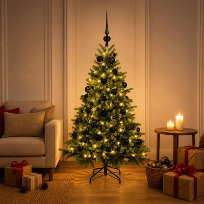 Artificial Christmas Tree with Bauble 150 LEDs 150 cm with LEDs & black balls
