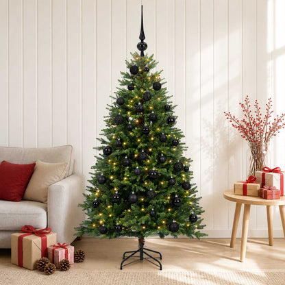 Artificial Christmas Tree with Bauble 150 LEDs Green 120 cm with LEDs & black balls