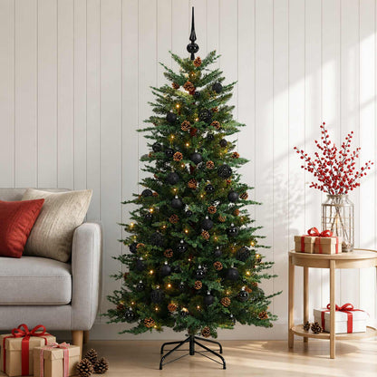 Artificial Hinged Christmas Tree 150 LEDs Warm White Green 120 cm with LEDs & black balls