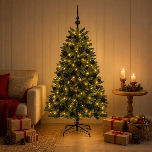 Artificial Christmas Tree Mid-green with Bauble 180 cm 300 LEDs Medium Green Ø 90 x 180 cm with 300 LEDs&black balls
