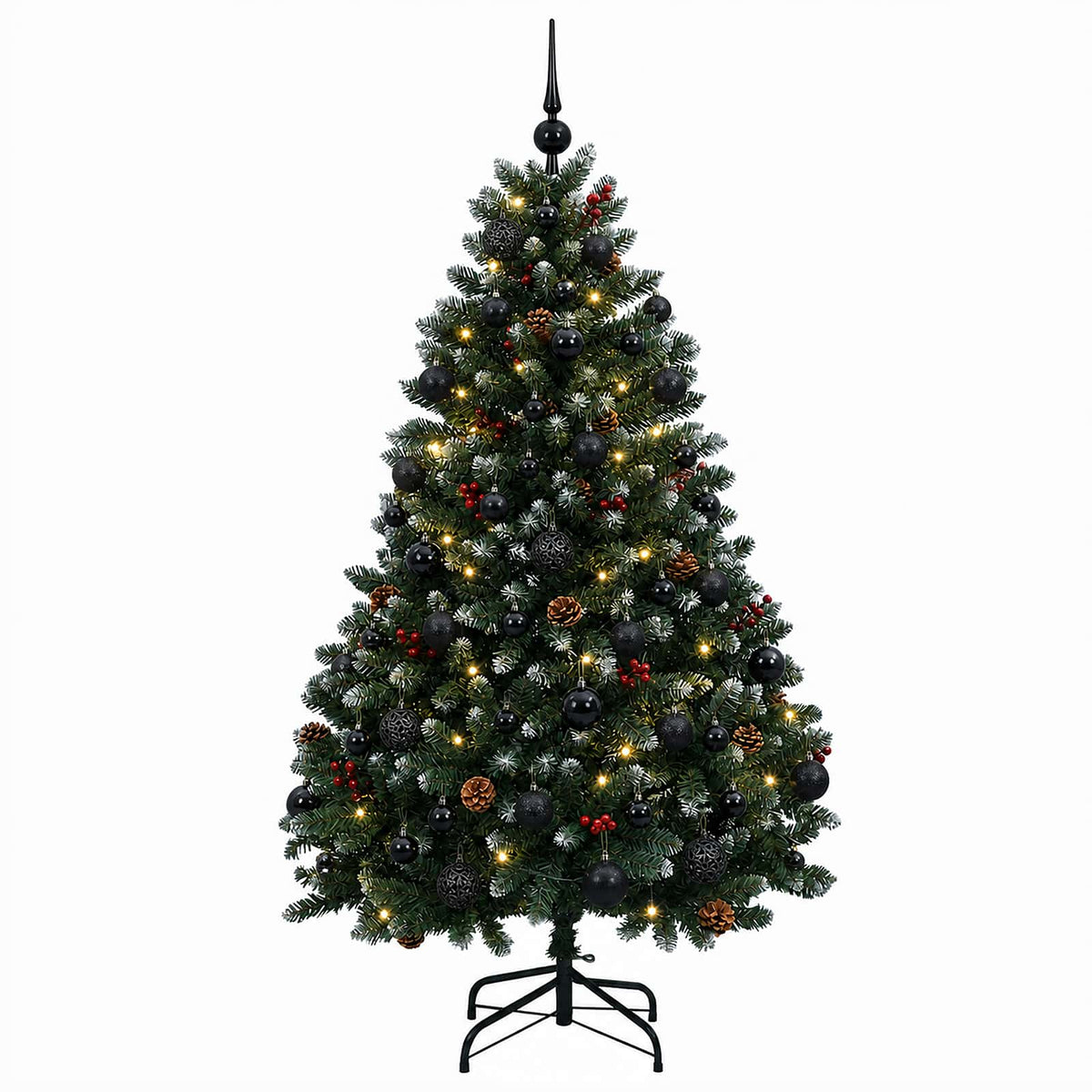 Artificial Christmas Tree Green with Bauble 150 cm 150 LEDs Green with Frosted Tips Ø 80 x 150 cm with 150 LEDs&black balls
