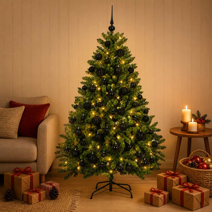 Artificial Christmas Tree with Bauble 120 cm Light Green Ø 88 x 120 cm with 150 LEDs&black balls