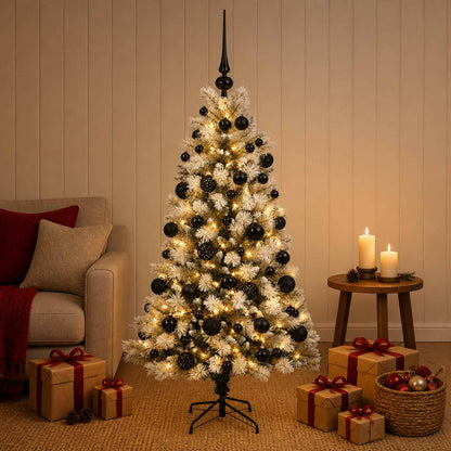 Artificial Hinged Christmas Tree with Baubles 150 LEDs 120 cm with LEDs & black balls