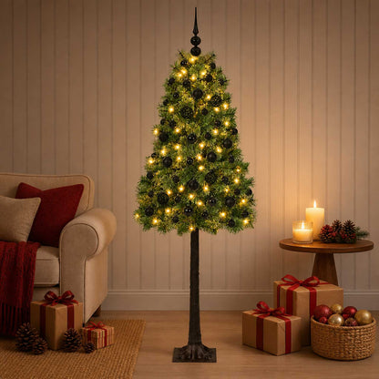 Artificial Hinged Christmas Tree with Baubles 150 LEDs Green 120 cm with LEDs & black balls