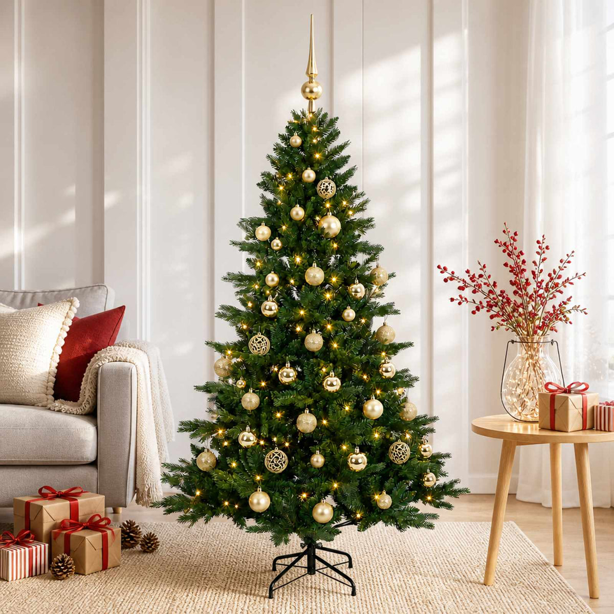 Artificial Christmas Tree Bauble LEDs gold balls