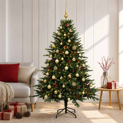 Artificial Christmas Tree with Bauble 150 LEDs Green 150 cm with LEDs & gold balls