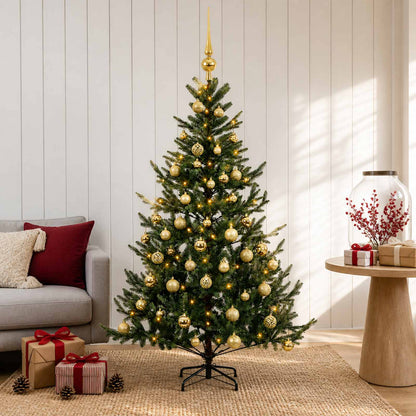 Artificial Christmas Tree with Bauble 150 LEDs Green 150 cm with LEDs & gold balls