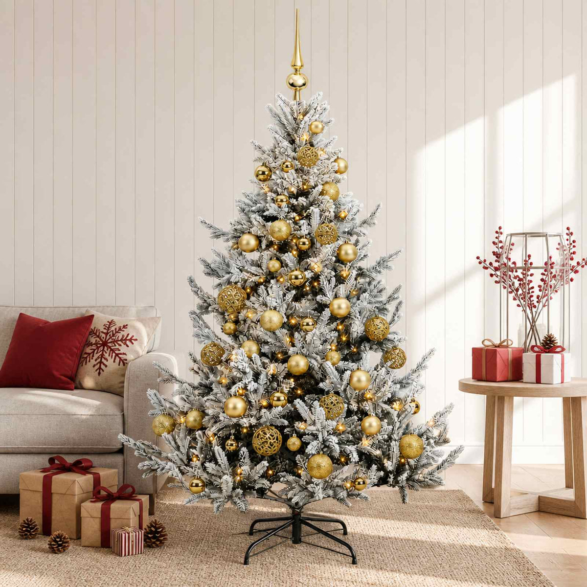 Artificial Christmas Tree Bauble LEDs Green White gold balls