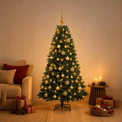 Artificial Christmas Tree with Bauble 150 LEDs 120 cm with LEDs & gold balls