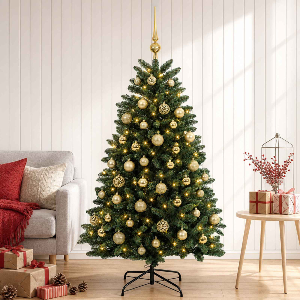 vidaXL Artificial Christmas Tree Mid-green with Bauble 180 cm 300 LEDs 3