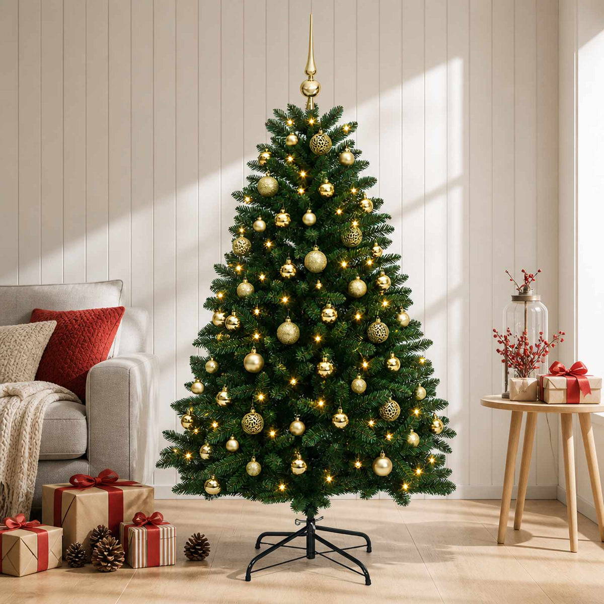 vidaXL Artificial Christmas Tree Mid-green with Bauble 180 cm 300 LEDs 3