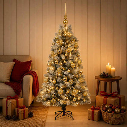 Artificial Hinged Christmas Tree with Baubles 150 LEDs 120 cm with LEDs & gold balls