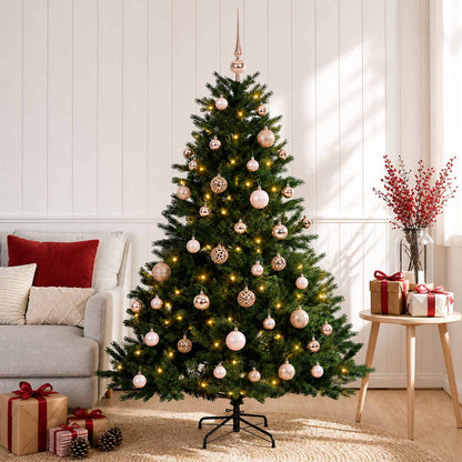 Artificial Christmas Tree with Bauble 150 LEDs Green Height 120 cm with LEDs & pink balls