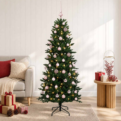 Artificial Christmas Tree with Bauble 150 LEDs Green with LEDs & pink balls