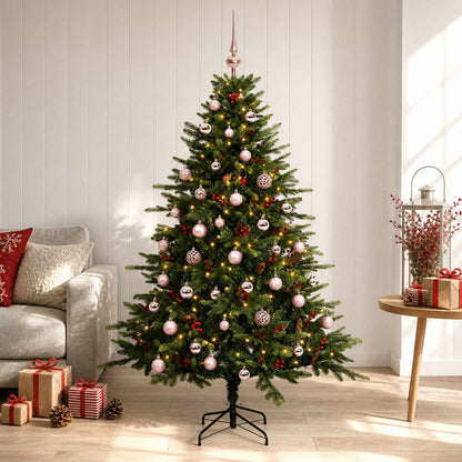Artificial Christmas Tree with Bauble 150 LEDs Green 150 cm with LEDs & pink balls