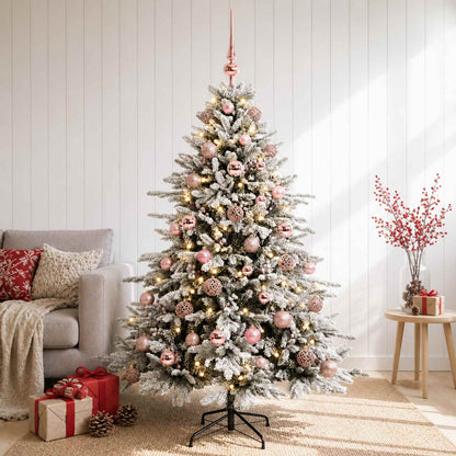 Artificial Christmas Tree with Bauble 150 LEDs Green and White 150 cm with LEDs & pink balls