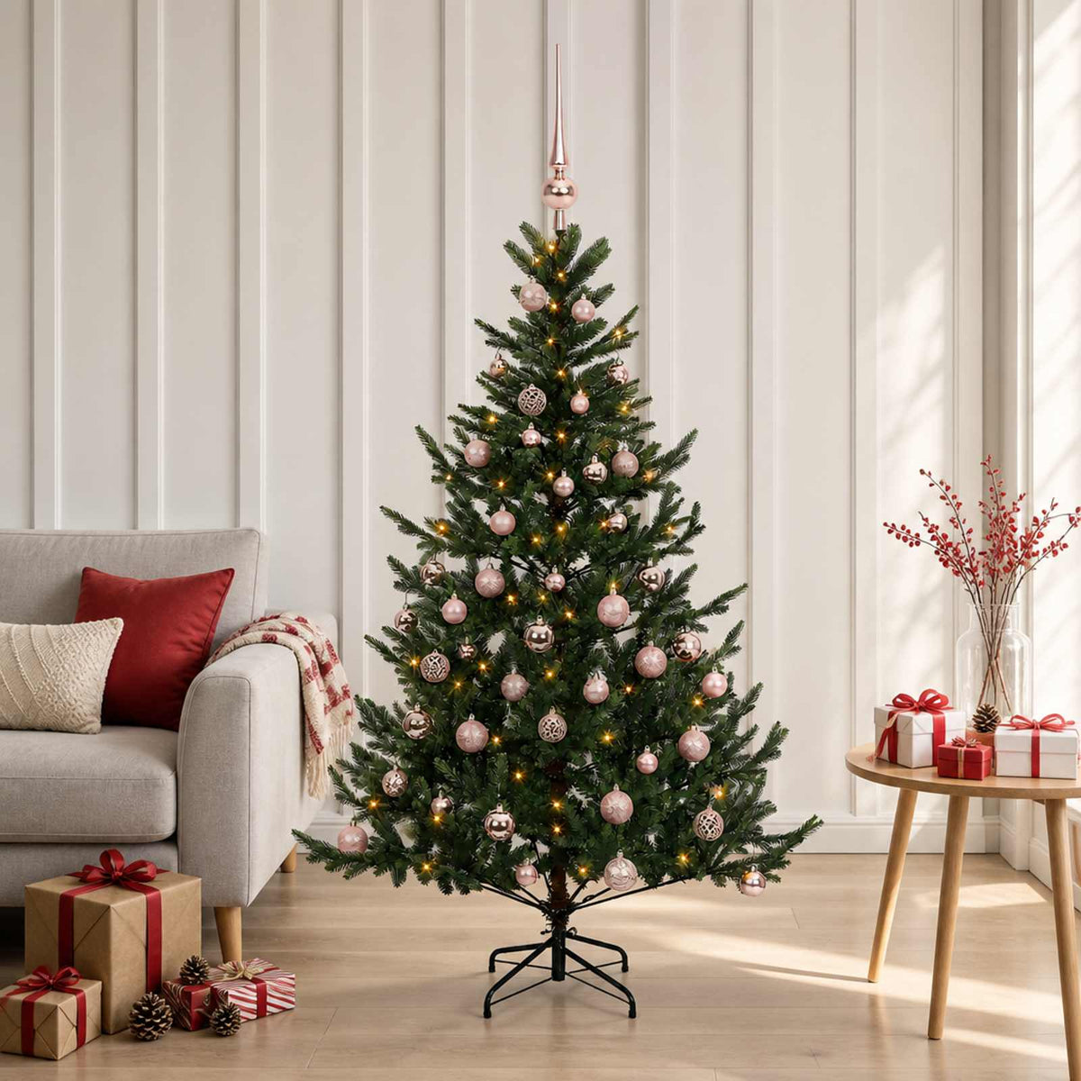 Artificial Christmas Tree Bauble LEDs Green pink balls