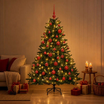 Artificial Christmas Tree with Bauble 150 LEDs Green Height 120 cm with LEDs & red balls