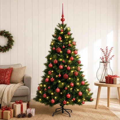 Artificial Christmas Tree with Bauble 150 LEDs Green with LEDs & red balls