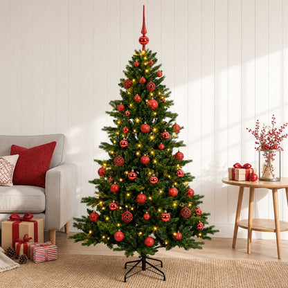 Artificial Christmas Tree with Bauble 150 LEDs Height 120 cm with LEDs & red balls